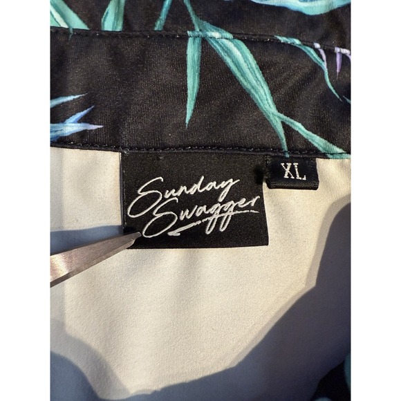 Sunday Swagger Polo XL Neon Bamboo Black Stretch Golf Shirt Tropical Print - Picture 4 of 8